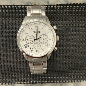 Fossil Silver and White Men's Stainless Steel Chronograph Watch
